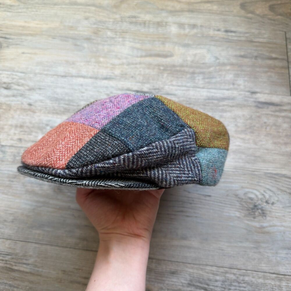 Hanna Hats Patchwork Tweed Flat Cap Made in Ireland Wool Vintage Large